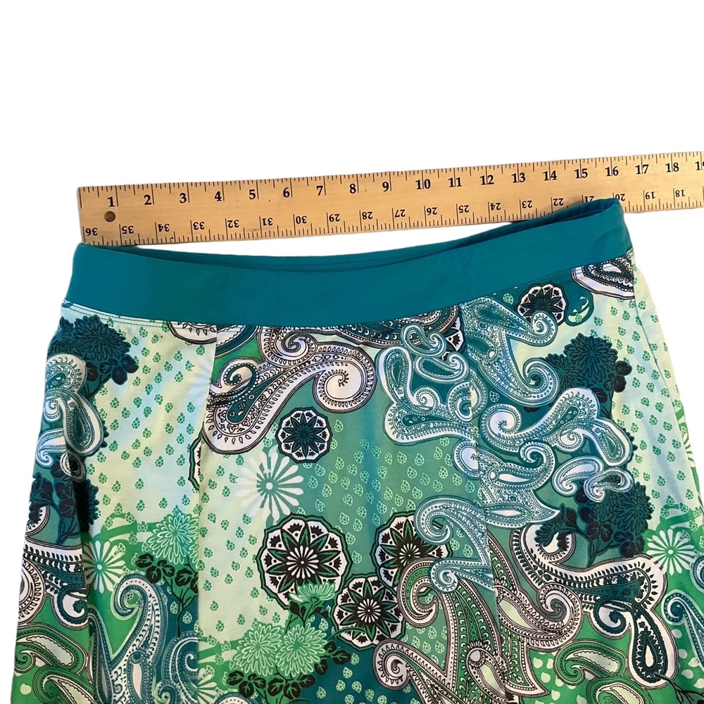 Prana Turquoise Green Paisley Print AboveKnee Stretchy Skirt Womens Size Large - Picture 3 of 7